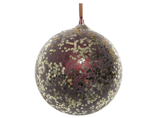 Esfera de cristal burgundy con lentejuelas oro